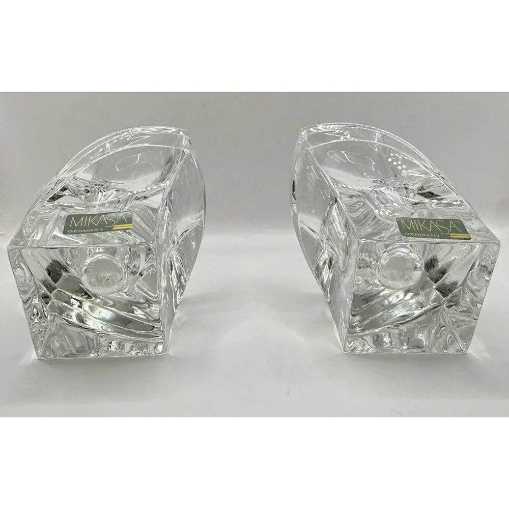 Set Of Vintage Mikasa Candlestick Holders Leaded Crystal Art Deco 5